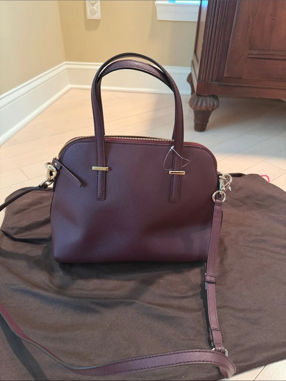 kate spade Plum Leather Dome Satchel with Gold Hardware